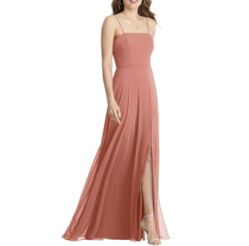 New ~ LOVELY ~ Square Neck Chiffon Maxi Dress With Front Slit Size 6 HOMECOMING